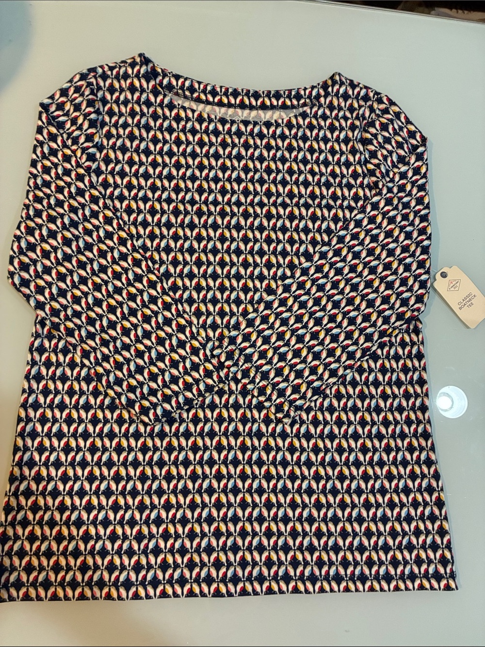 NWT Navy bird pattern Crewneck Long Sleeve Top St John’s Bay
